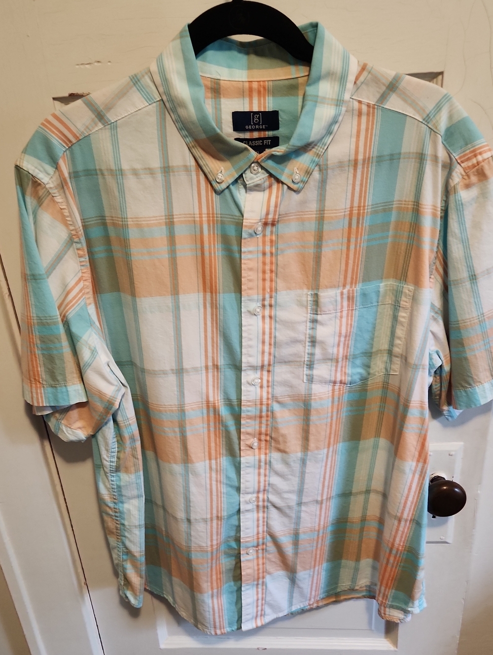 George Plaid Short Sleeve Button-Down Shirt - Mint & Peach